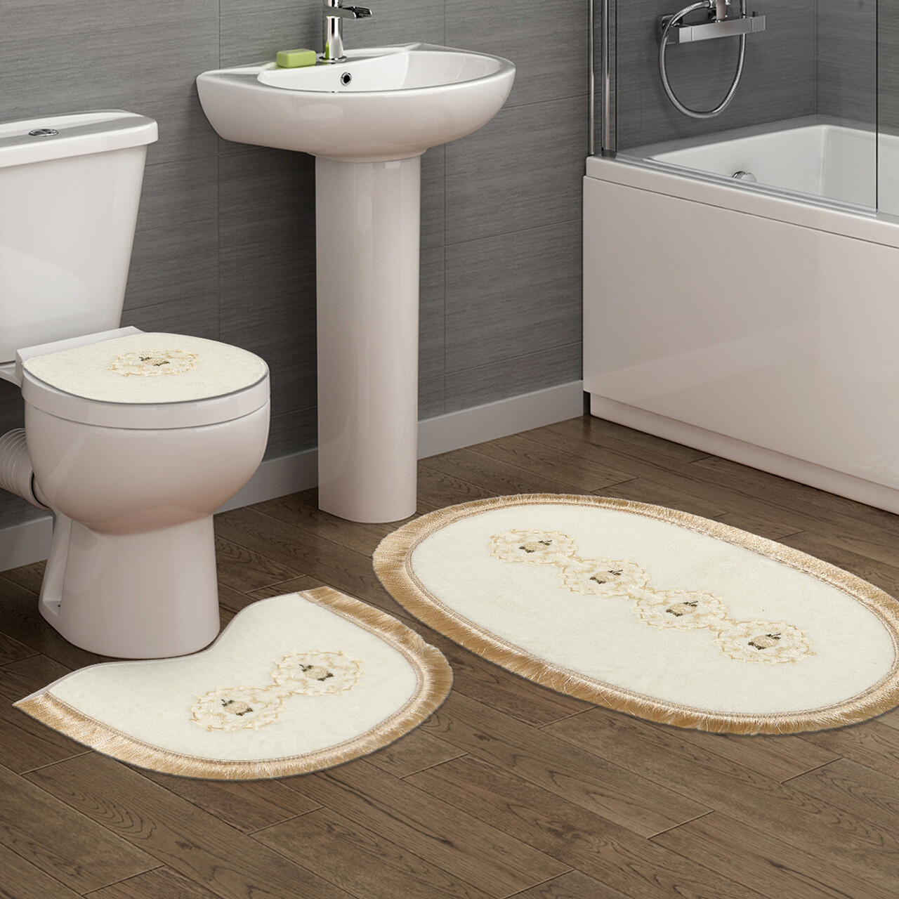 Set covorase de baie, L'essentiel Maison, Klozet Tkm.000187, Crem - imagine 5